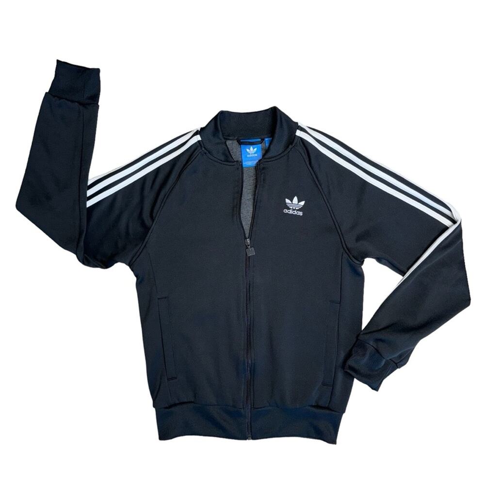 ADIDAS Black White Striped Full Zip Long Sleeve Jacket Men’s
